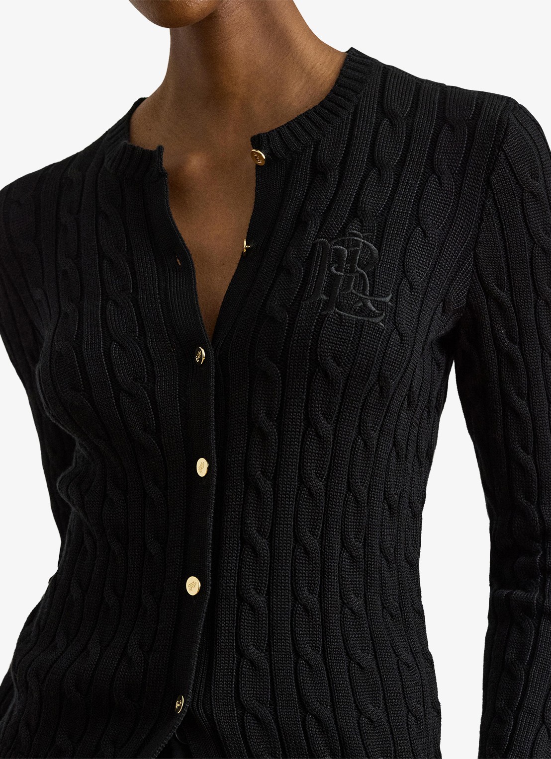 Ralph Lauren Kabelgebreid vest met logoborduring - detail 5 zwart