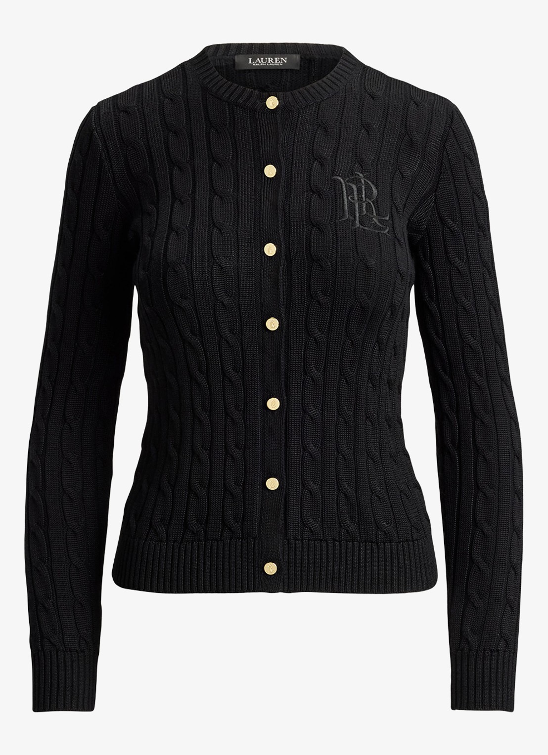Ralph Lauren Kabelgebreid vest met logoborduring - voorkant zwart