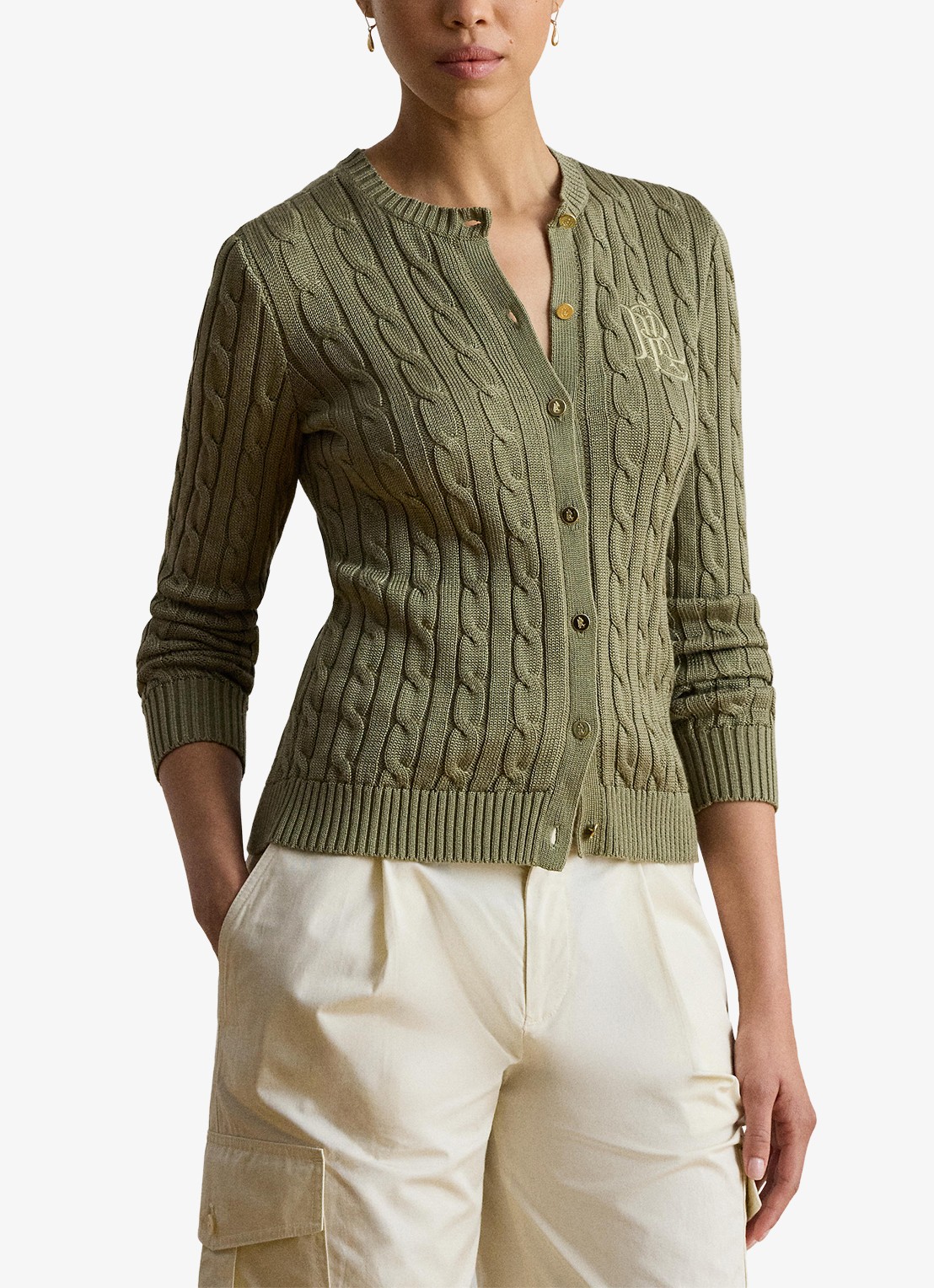 Ralph Lauren Kabelgebreid vest met logoborduring - detail light agave / groen