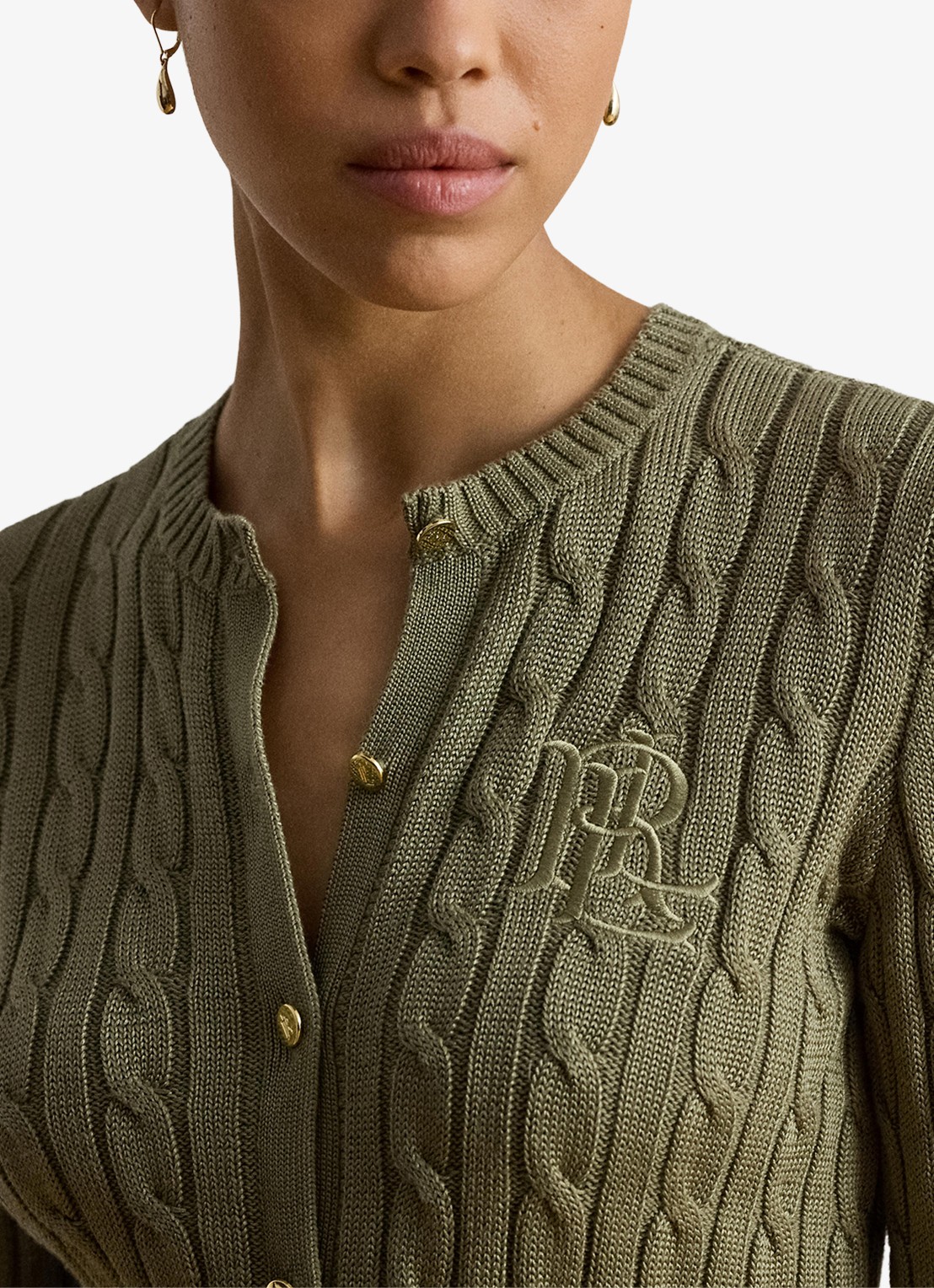 Ralph Lauren Kabelgebreid vest met logoborduring - detail 2 light agave / groen