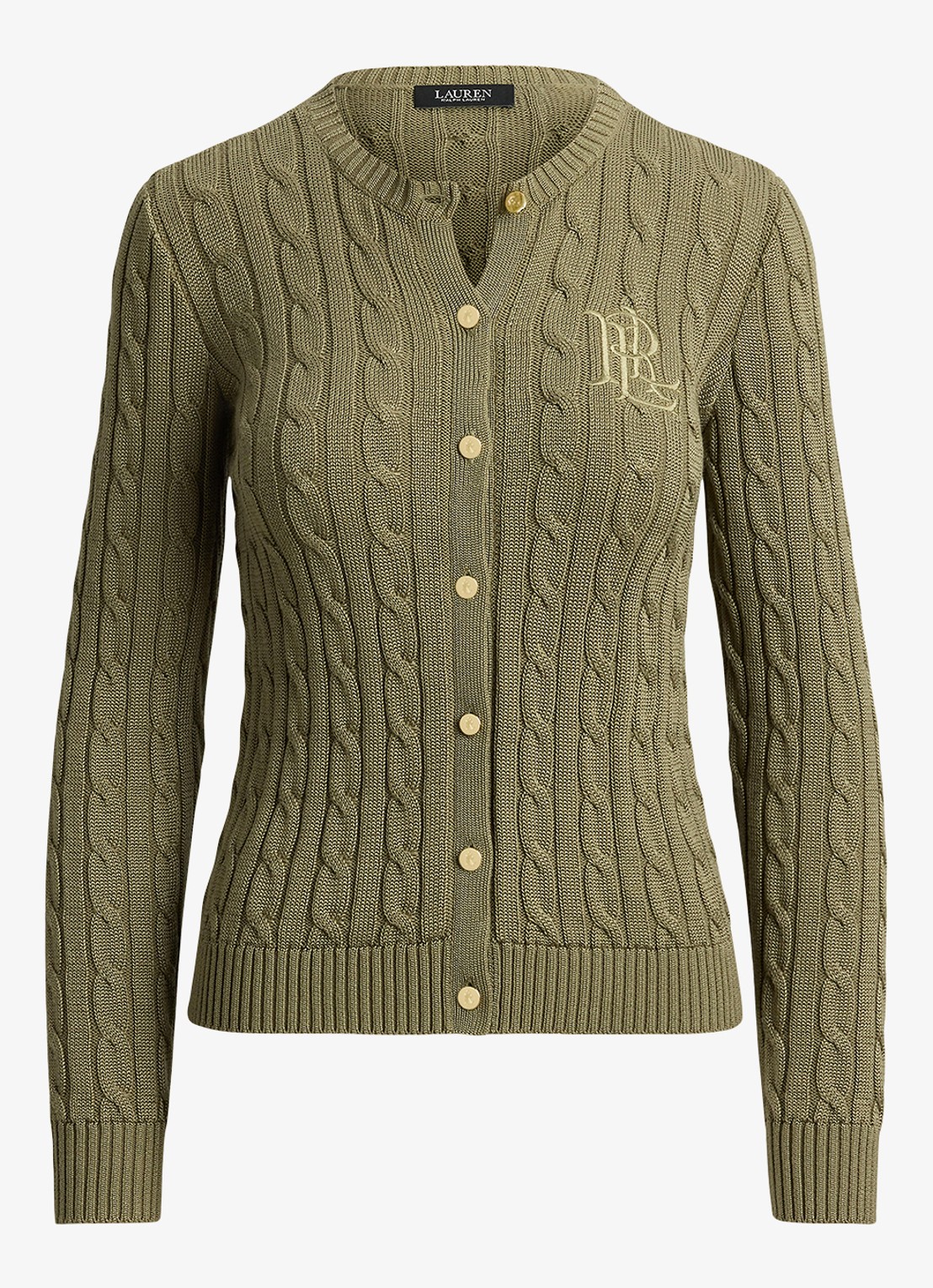 Ralph Lauren Kabelgebreid vest met logoborduring - voorkant 3 light agave / groen