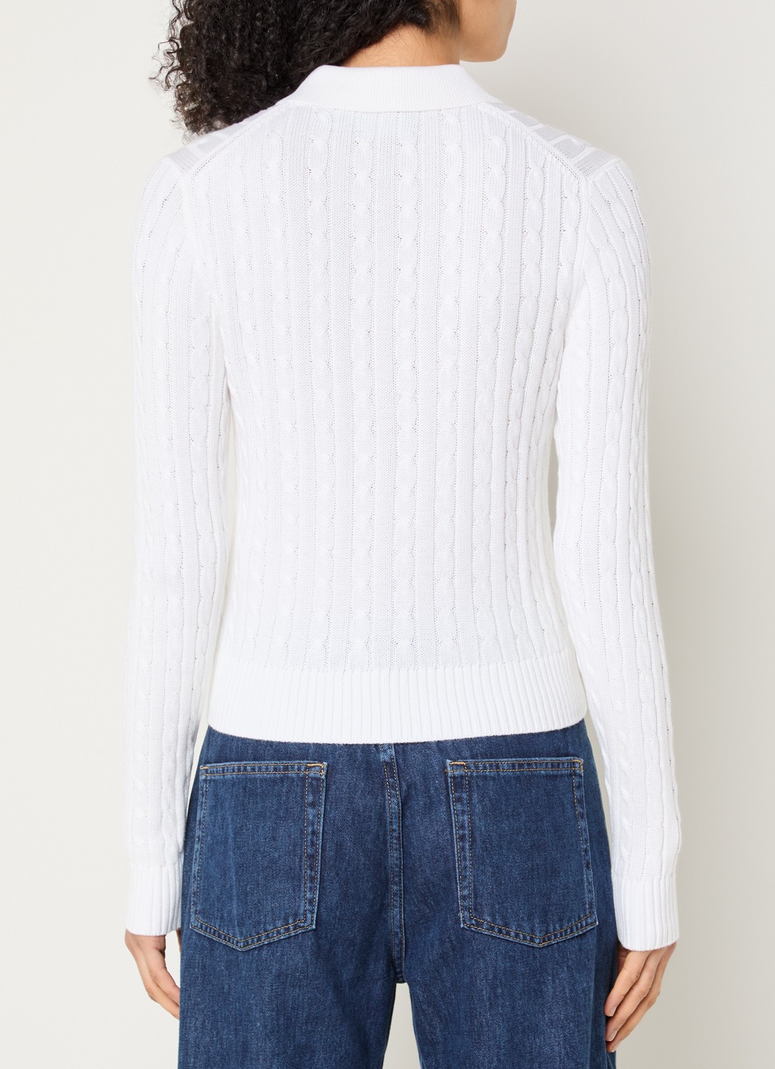 Ralph Lauren Kabelgebreid vest met polokraag en logoborduring - achterkant wit
