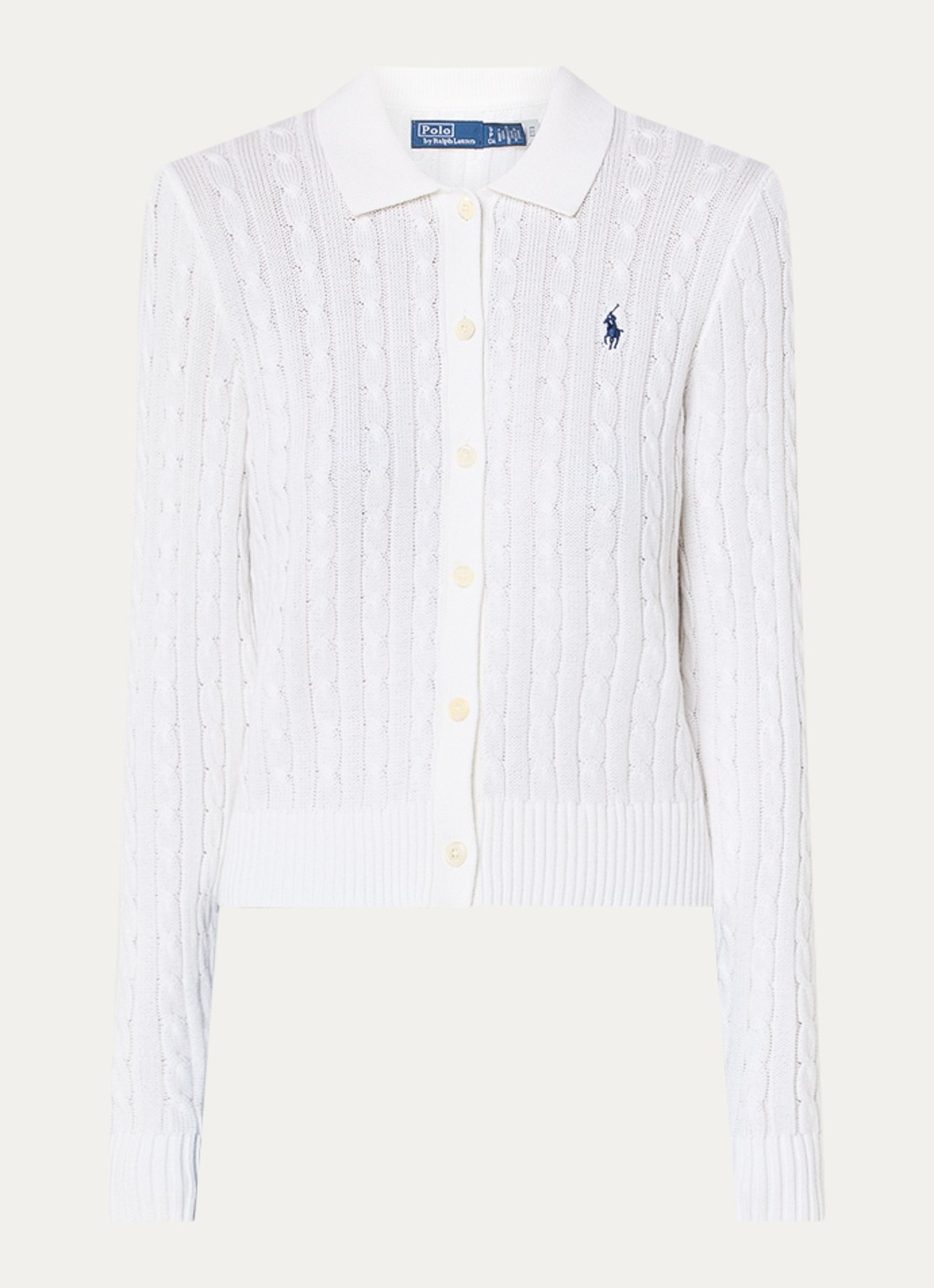 Ralph Lauren Kabelgebreid vest met polokraag en logoborduring - voorkant 2 wit