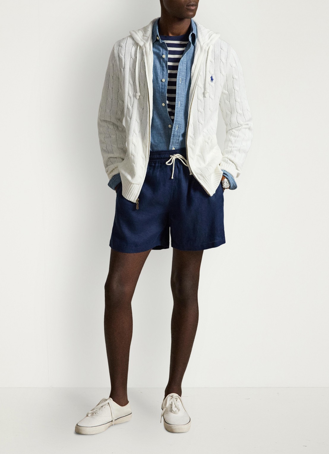 Ralph Lauren Kabelgebreid vest met steekzakken en logo - detail white / wit
