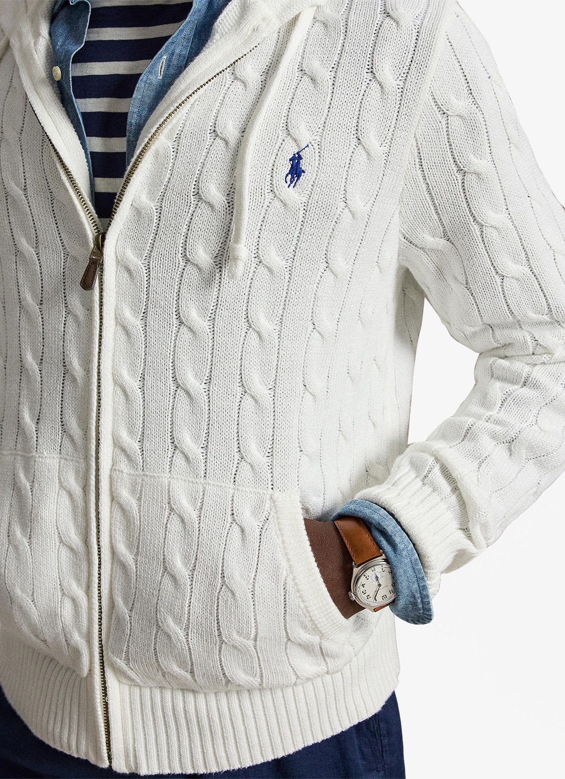 Ralph Lauren Kabelgebreid vest met steekzakken en logo - detail 2 white / wit