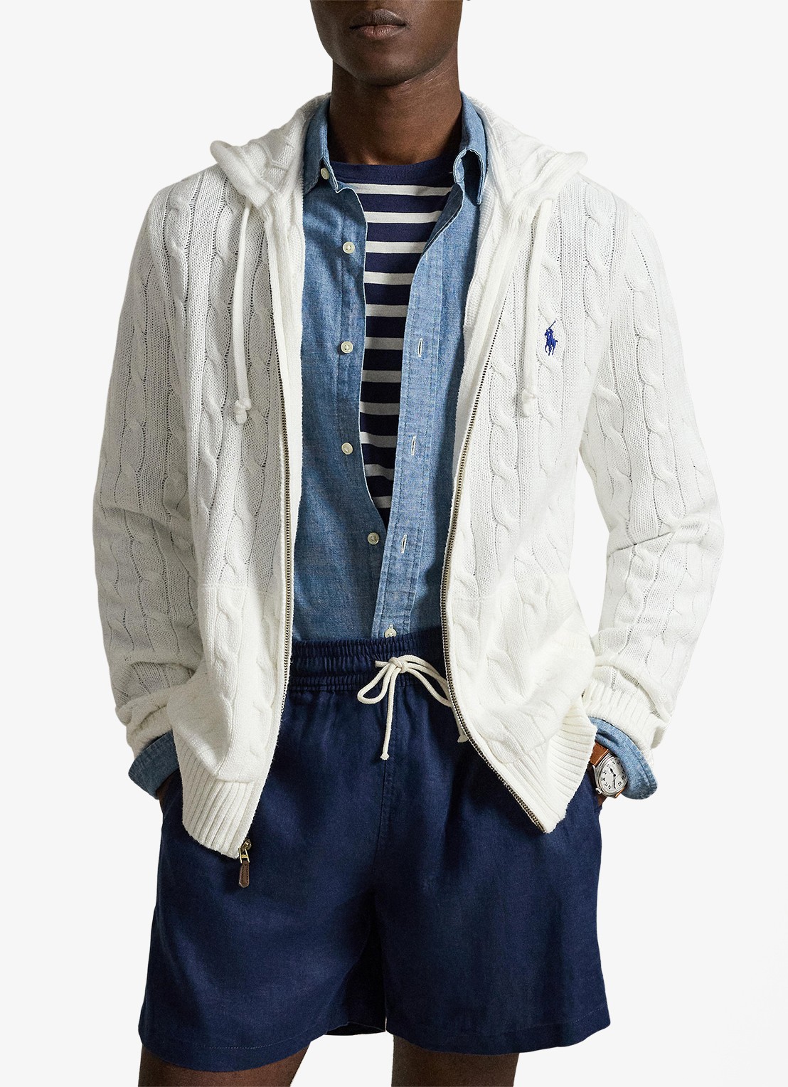 Ralph Lauren Kabelgebreid vest met steekzakken en logo - voorkant 4 white / wit