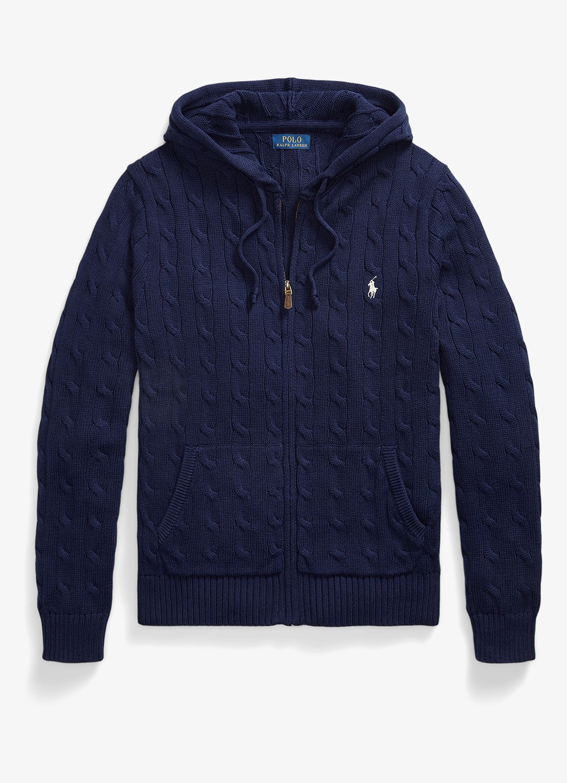 Ralph Lauren Kabelgebreid vest met steekzakken en logo - voorkant 3 bright navy-2x86