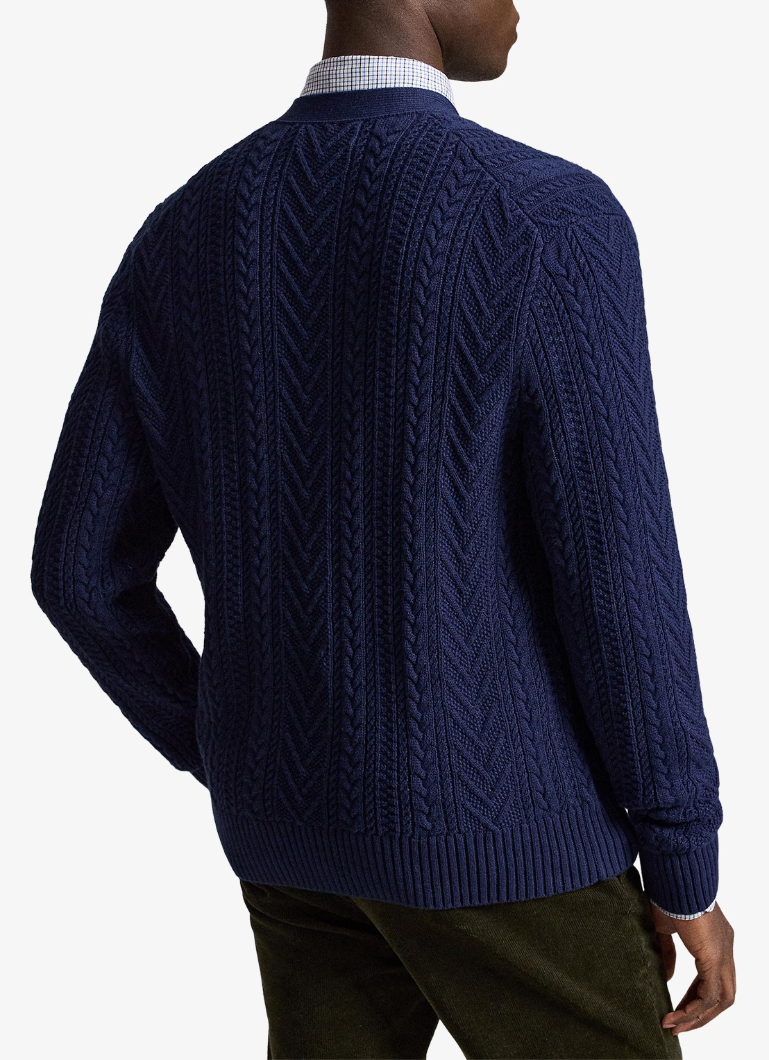 Ralph Lauren Kabelgebreid vest met steekzakken - achterkant 5 navy combo / donkerblauw