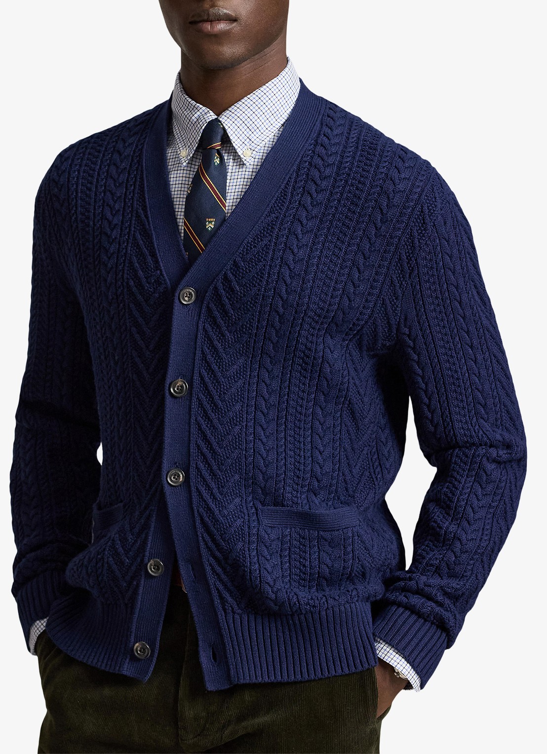 Ralph Lauren Kabelgebreid vest met steekzakken - detail 3 navy combo / donkerblauw