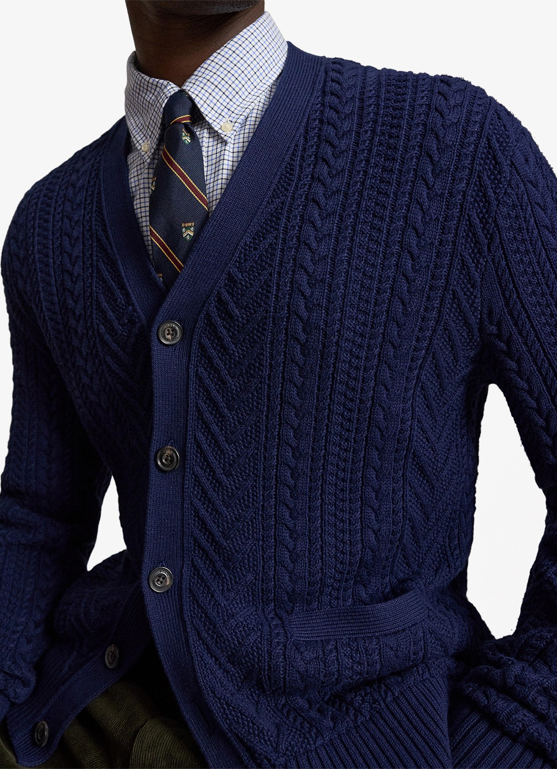 Ralph Lauren Kabelgebreid vest met steekzakken - detail 4 navy combo / donkerblauw