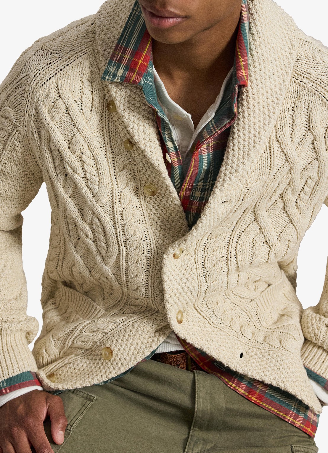 Ralph Lauren Kabelgebreid vest met steekzakken - detail 3 oatmeal combo-3pkd / beige