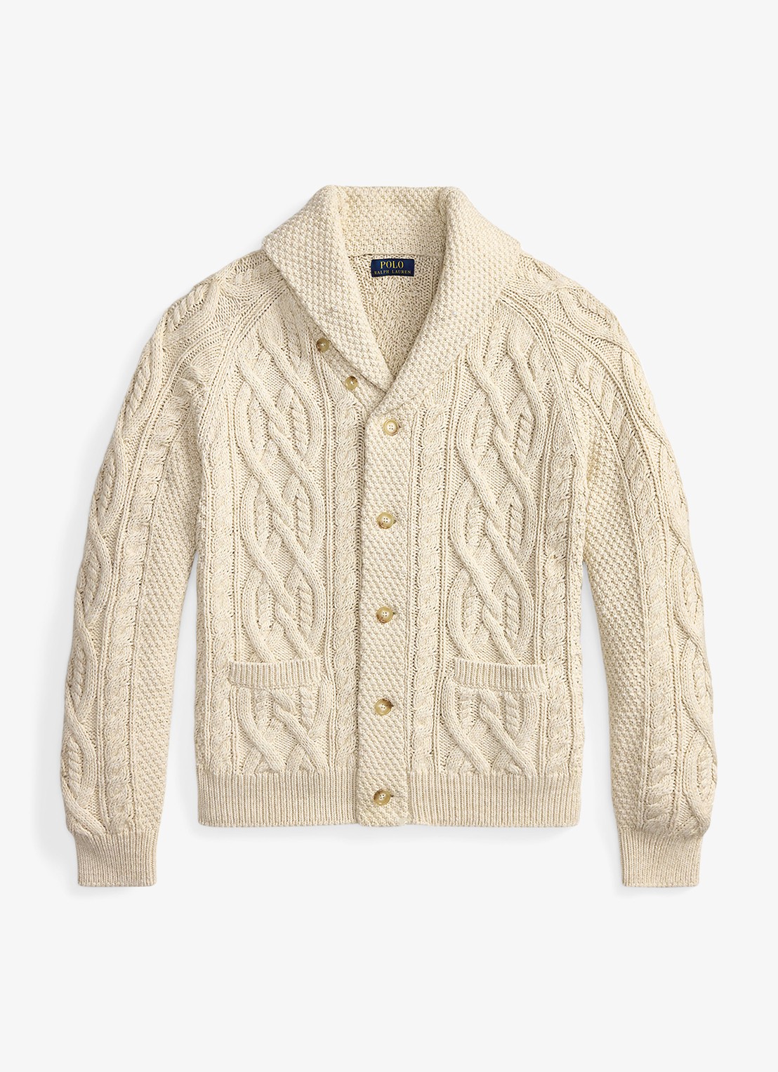 Ralph Lauren Kabelgebreid vest met steekzakken - voorkant 4 oatmeal combo-3pkd / beige