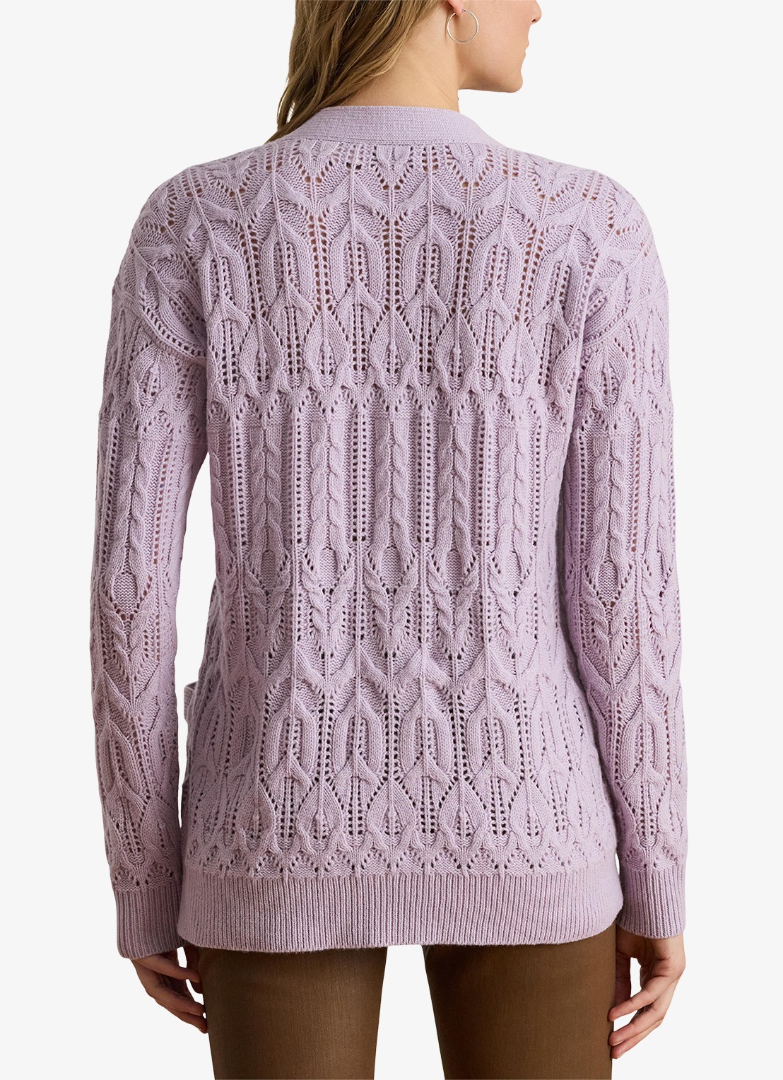 Ralph Lauren Kabelgebreid vest van wolblend met steekzakken - achterkant 3 lavender frost / lila