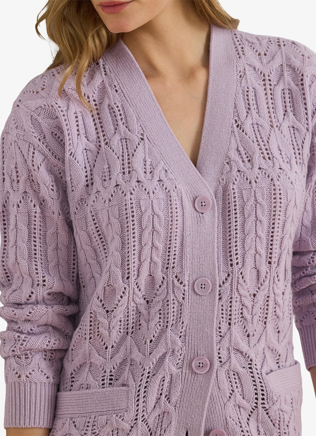 Ralph Lauren Kabelgebreid vest van wolblend met steekzakken - detail 5 lavender frost / lila