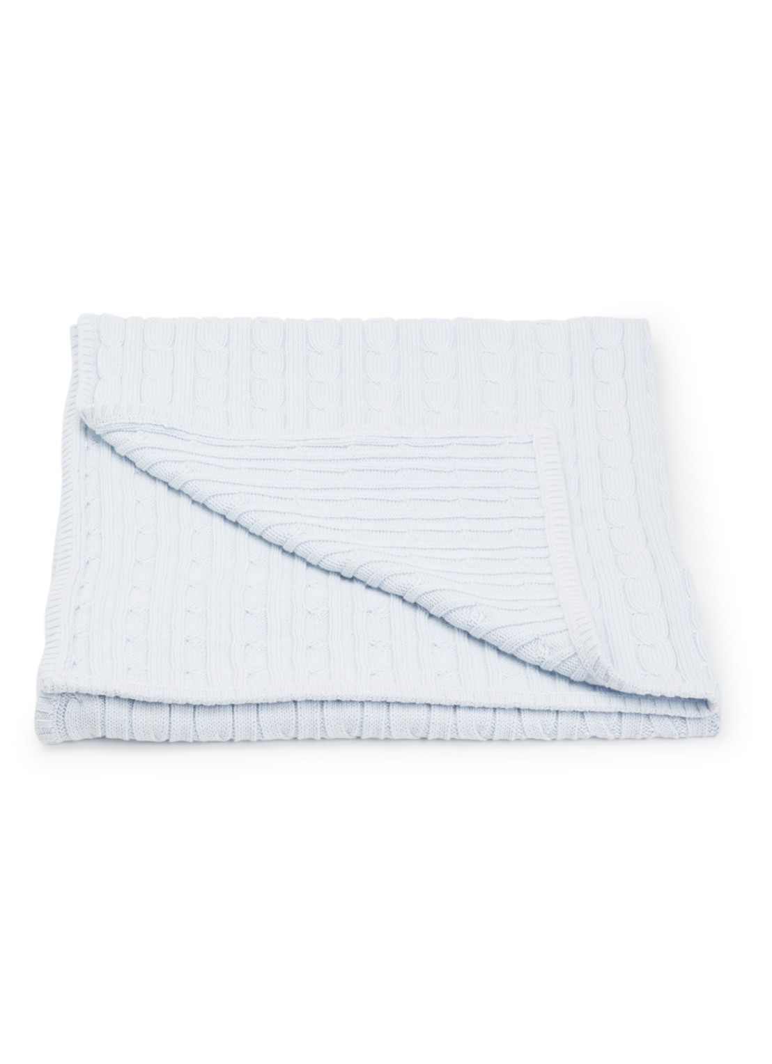 Ralph Lauren Kabelgebreid wiegdeken 74 x 102 cm - voorkant 2 lichtblauw