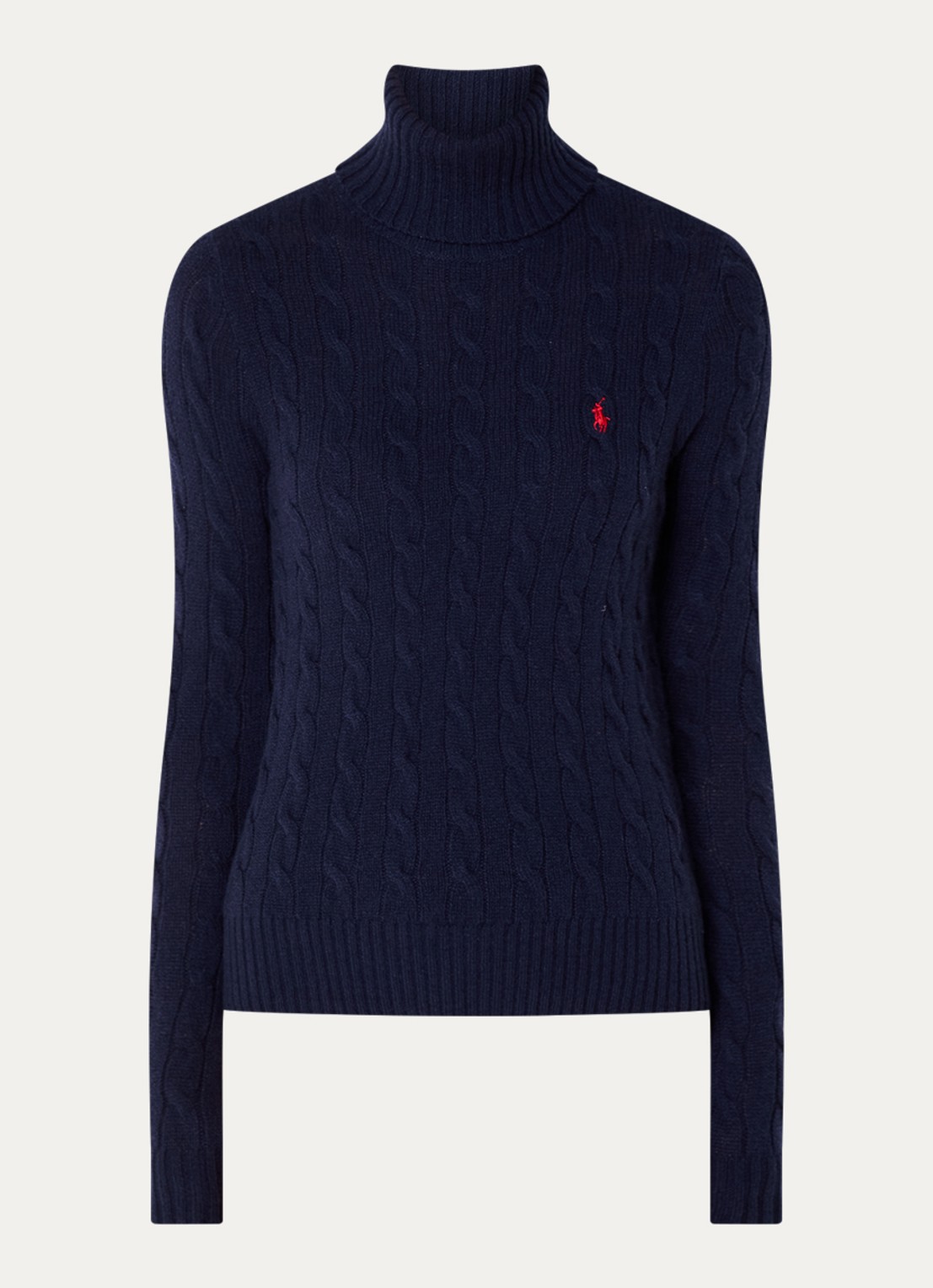 Ralph Lauren Kabelgebreide coltrui in kasjmierblend met logoborduring - voorkant 3 hunter navy / donkerblauw