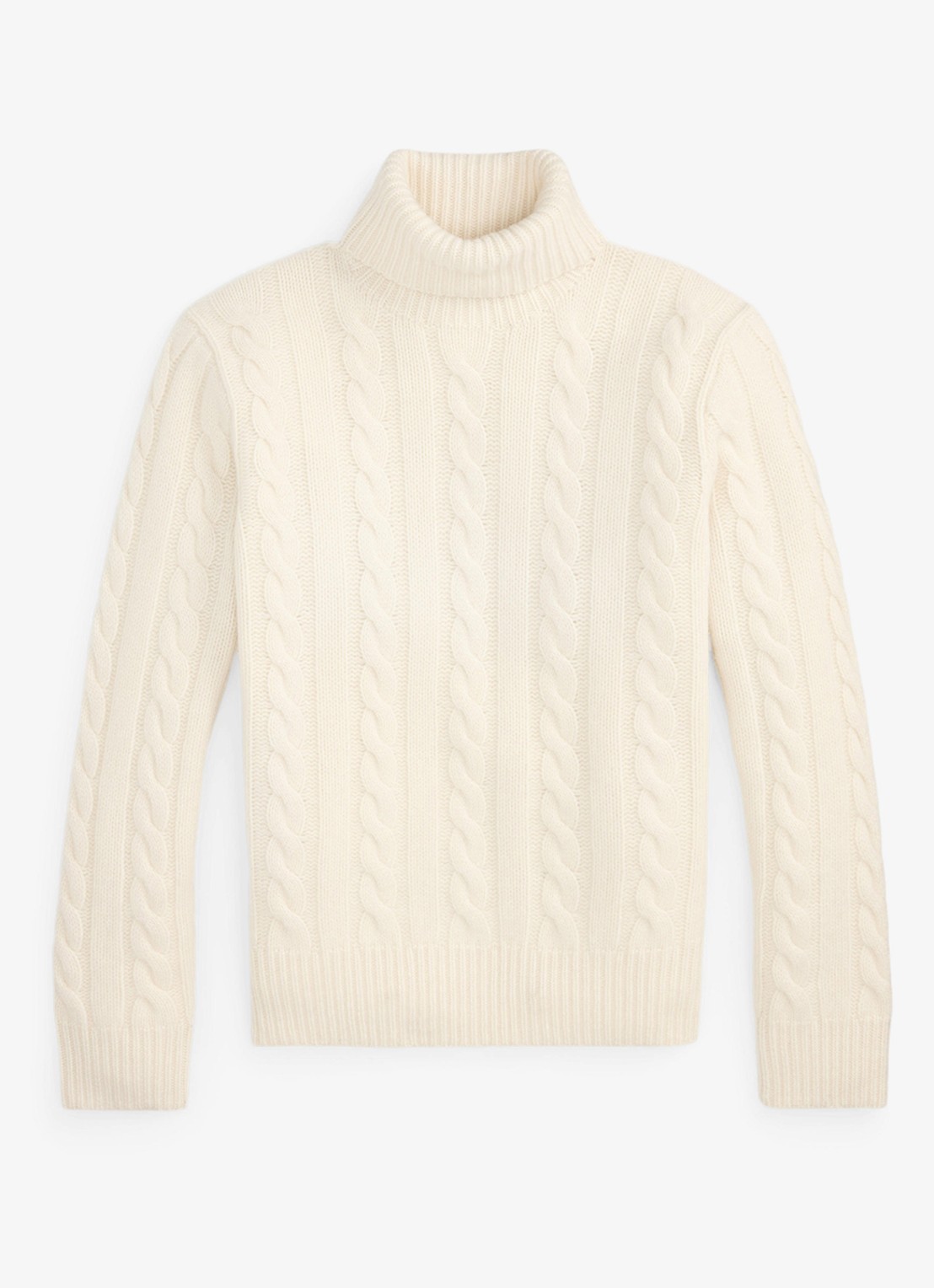 Ralph Lauren Kabelgebreide coltrui in kasjmierblend - voorkant 2 andover cream / creme