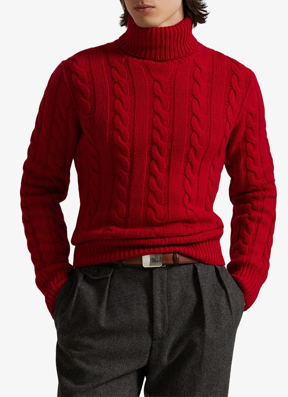 Ralph Lauren Kabelgebreide coltrui in kasjmierblend - detail park ave red / rood
