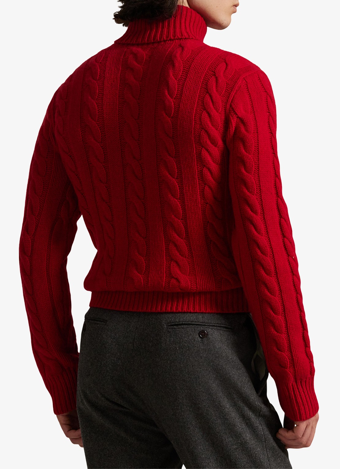 Ralph Lauren Kabelgebreide coltrui in kasjmierblend - achterkant 4 park ave red / rood