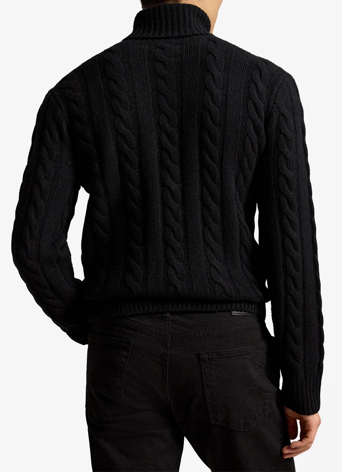 Ralph Lauren Kabelgebreide coltrui in kasjmierblend - achterkant 2 polo black / zwart