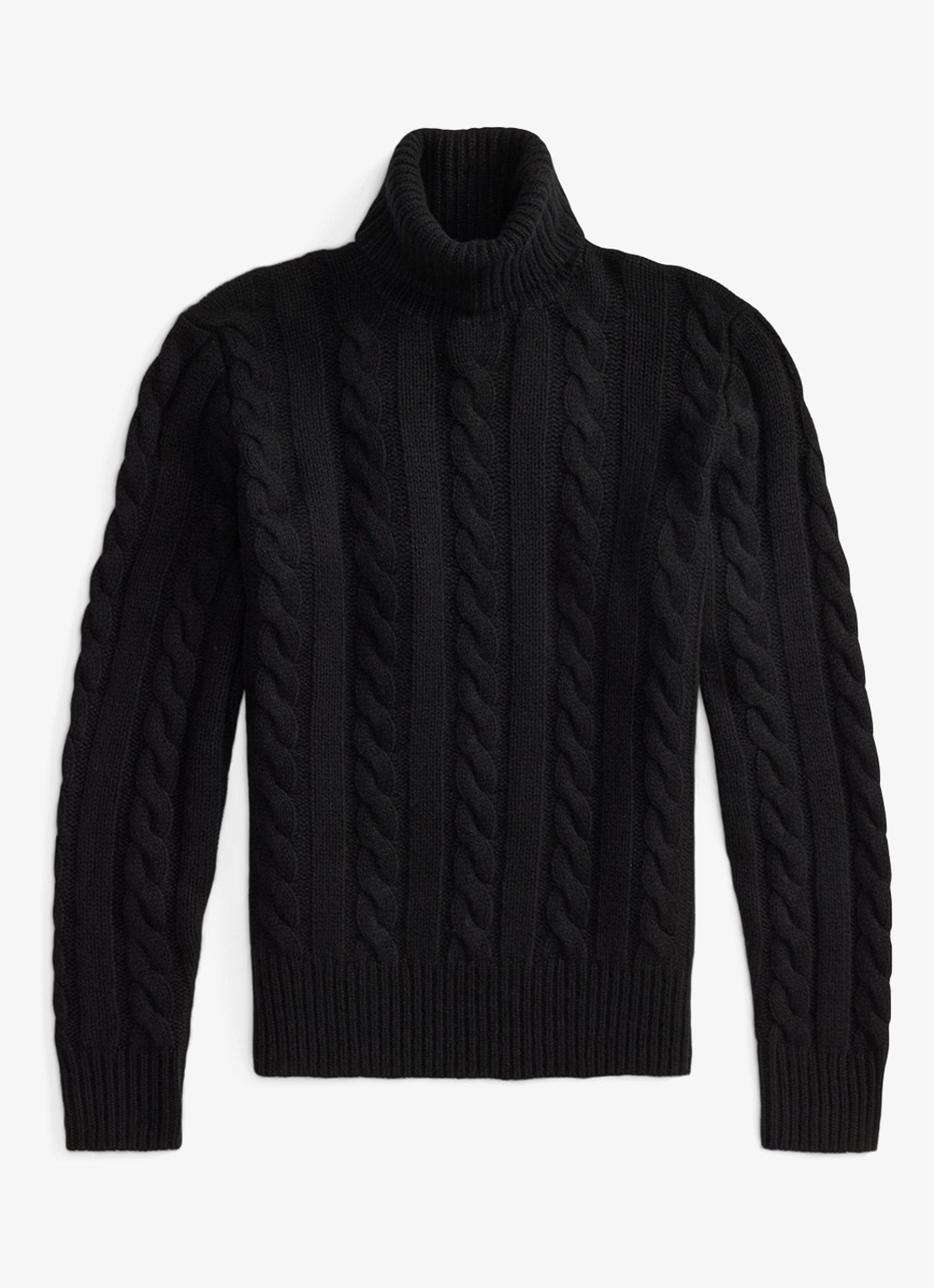 Ralph Lauren Kabelgebreide coltrui in kasjmierblend - voorkant 3 polo black / zwart