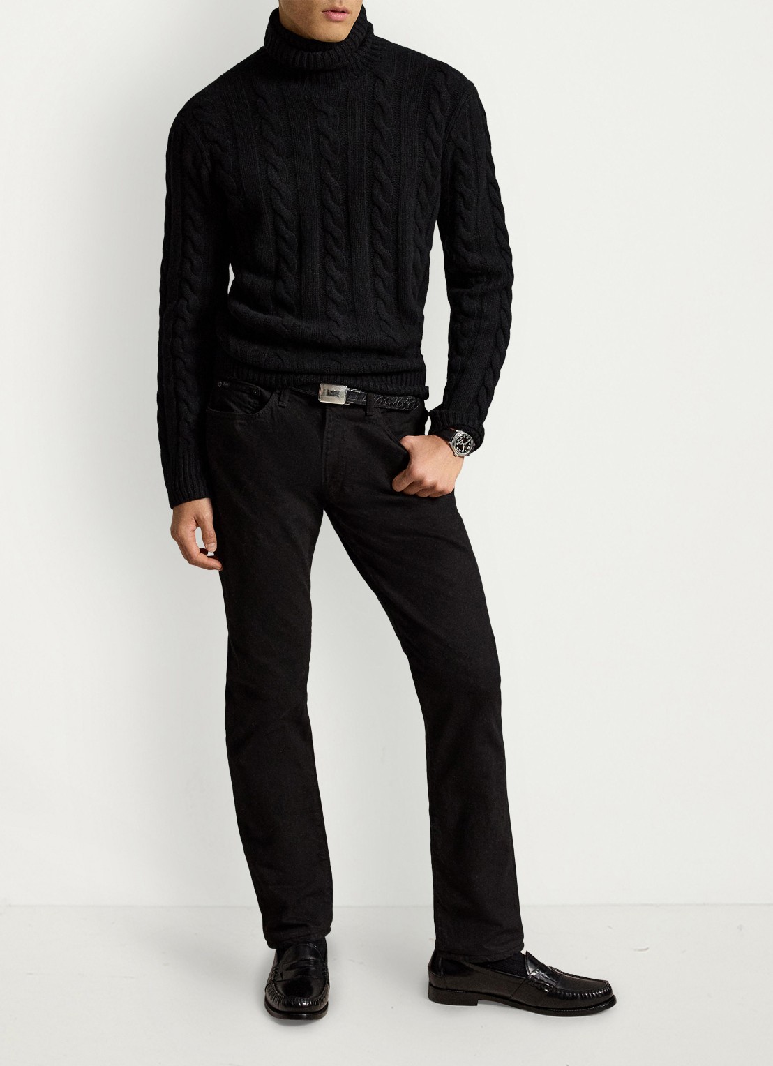 Ralph Lauren Kabelgebreide coltrui in kasjmierblend - voorkant 4 polo black / zwart