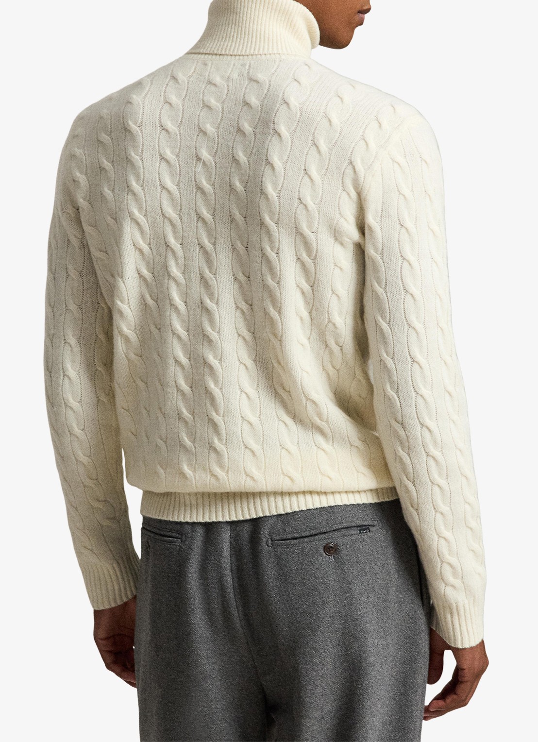 Ralph Lauren Kabelgebreide coltrui in kasjmierblend - achterkant andover cream-34ty / crème