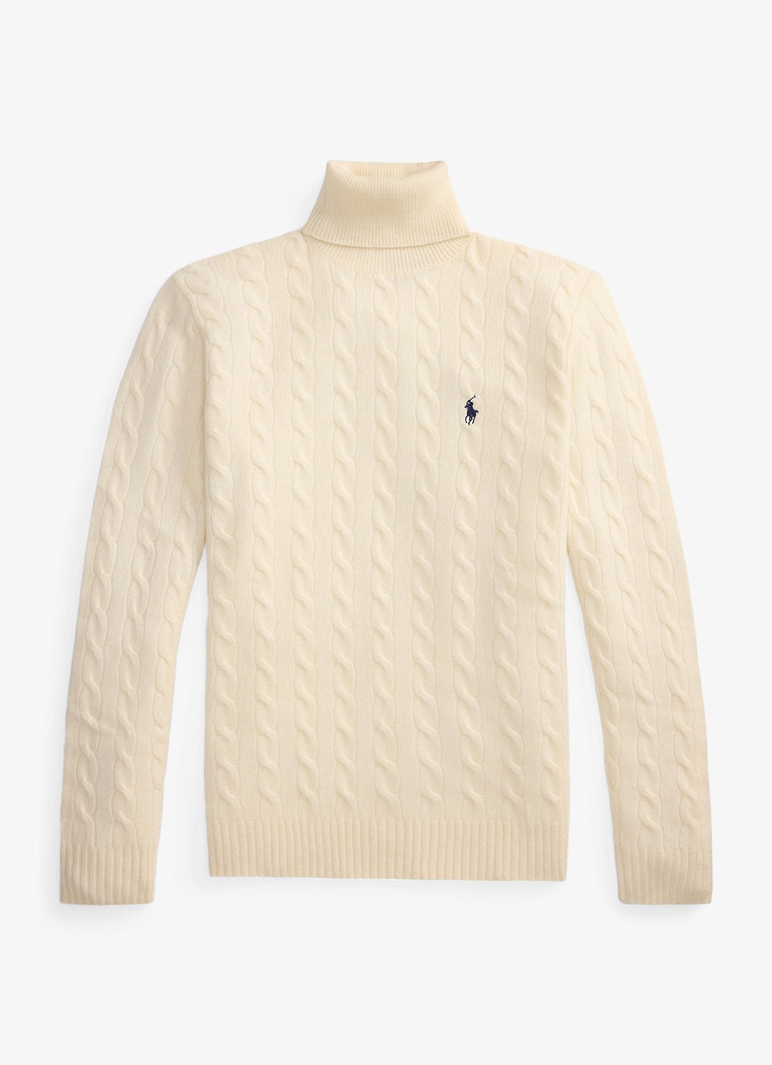 Ralph Lauren Kabelgebreide coltrui in kasjmierblend - voorkant 2 andover cream-34ty / crème