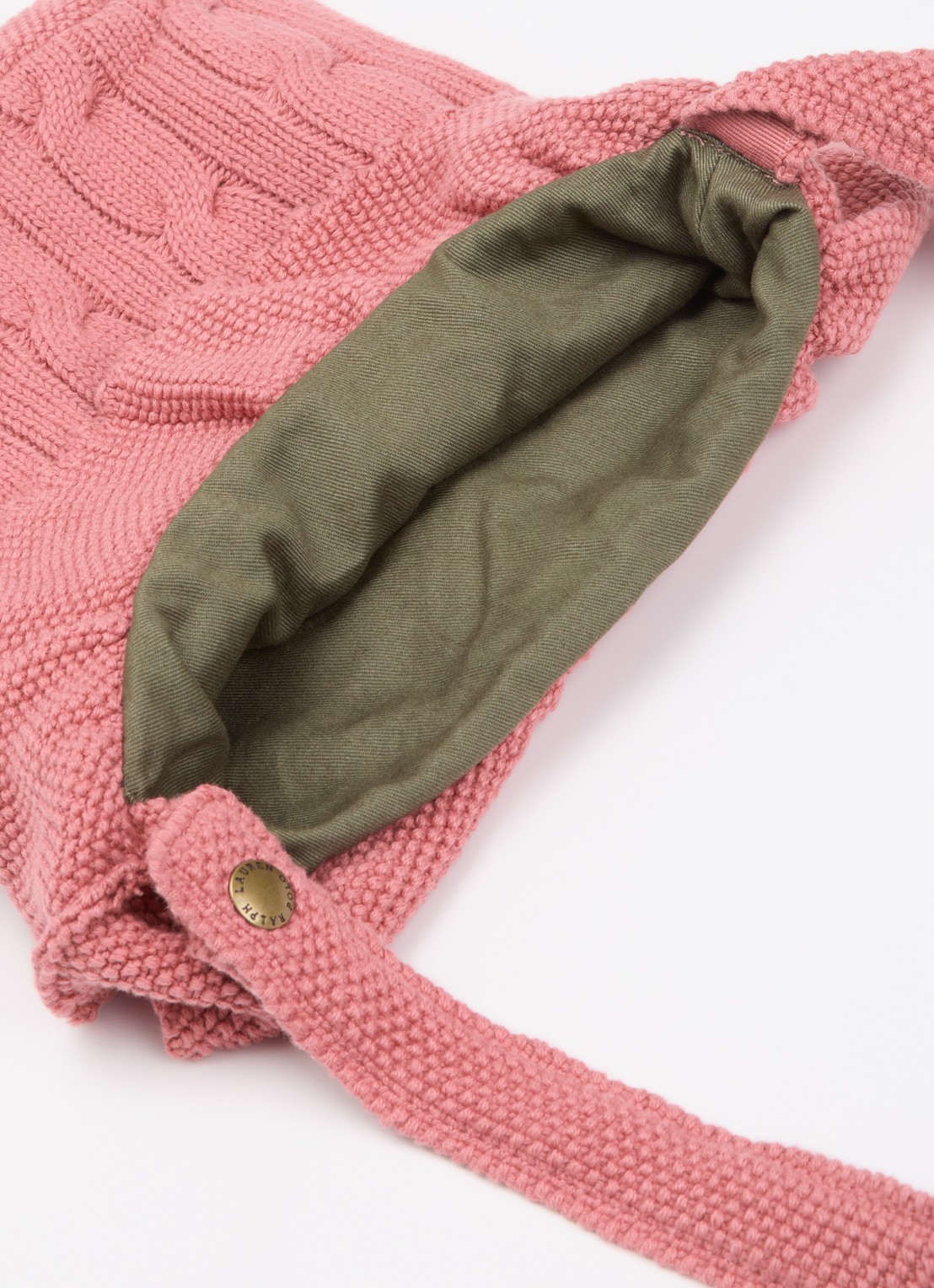 Ralph Lauren Kabelgebreide crossbodytas met logoborduring - detail roze