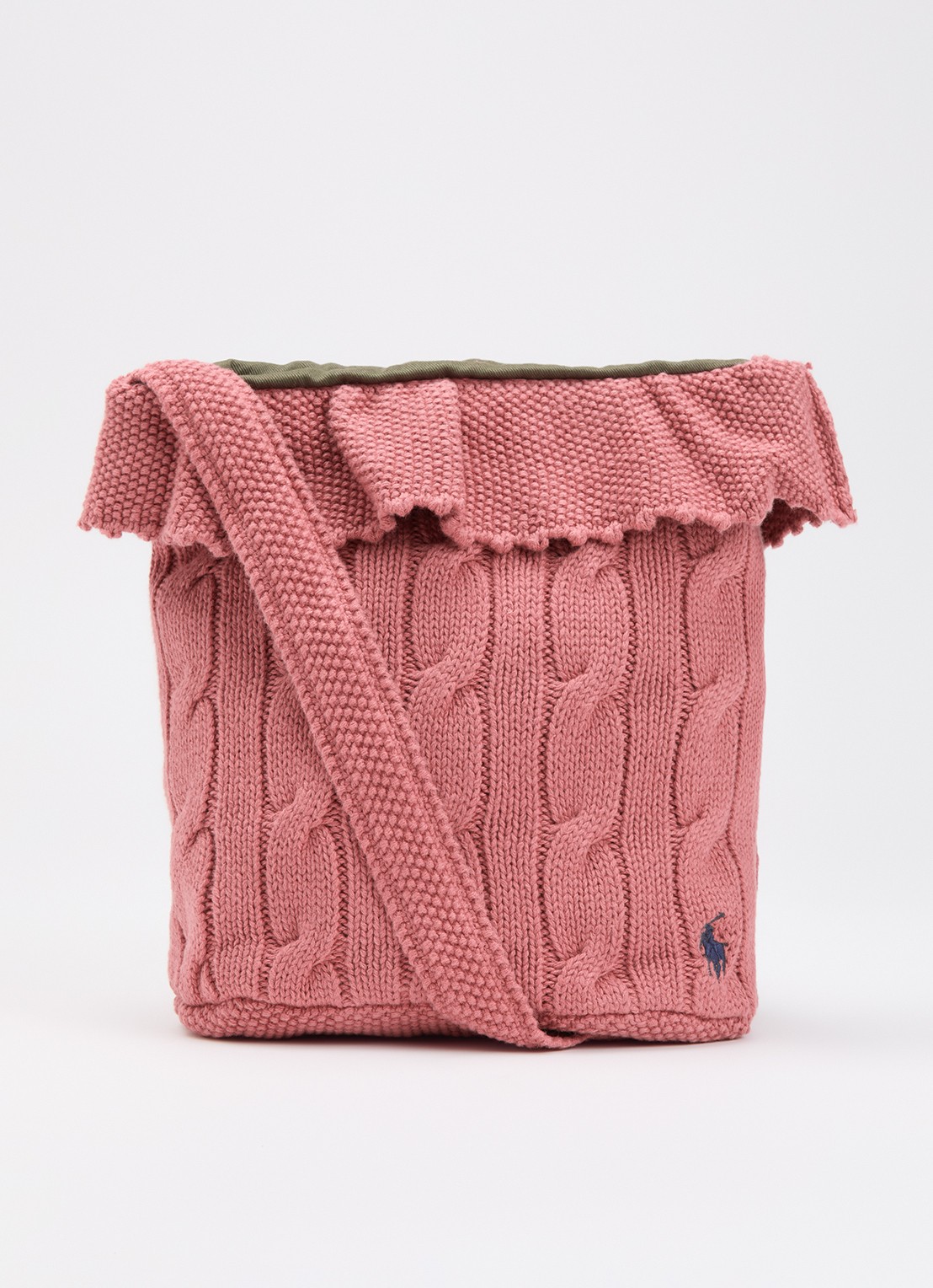 Ralph Lauren Kabelgebreide crossbodytas met logoborduring - voorkant 5 roze