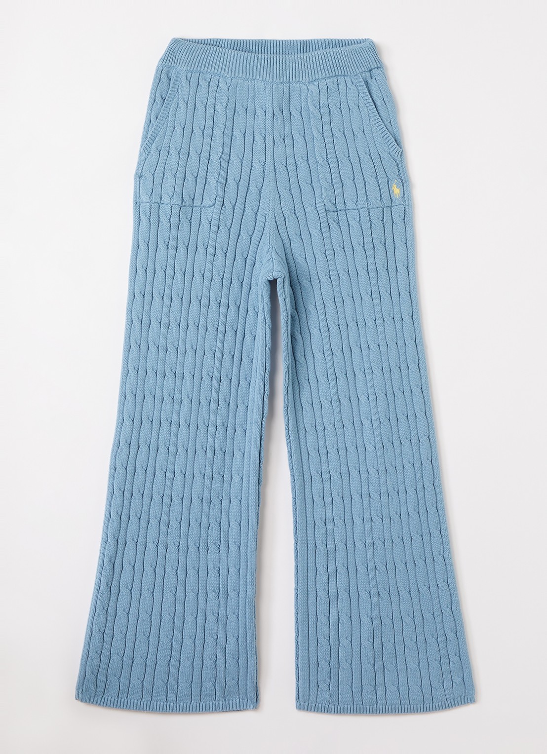 Ralph Lauren Kabelgebreide flared fit broek met logo - voorkant blauw