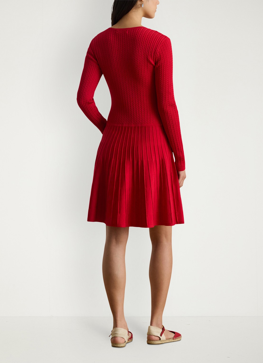 Ralph Lauren Kabelgebreide mini jurk met ronde hals - achterkant cruise red / rood