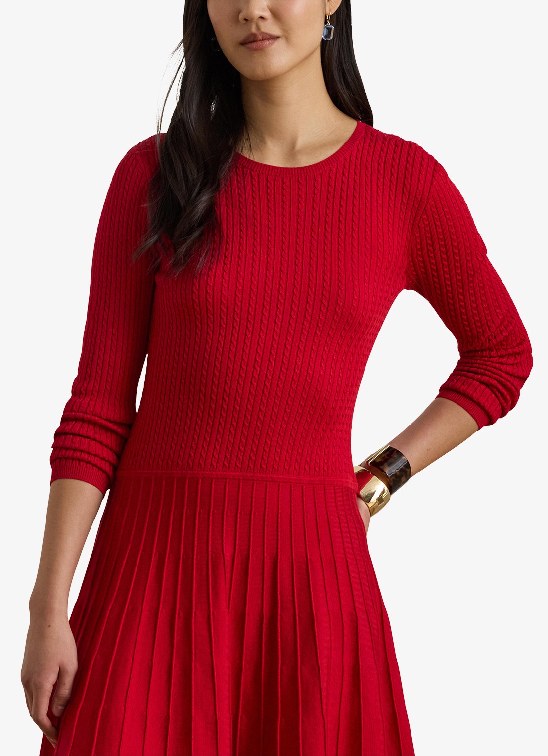 Ralph Lauren Kabelgebreide mini jurk met ronde hals - detail 5 cruise red / rood