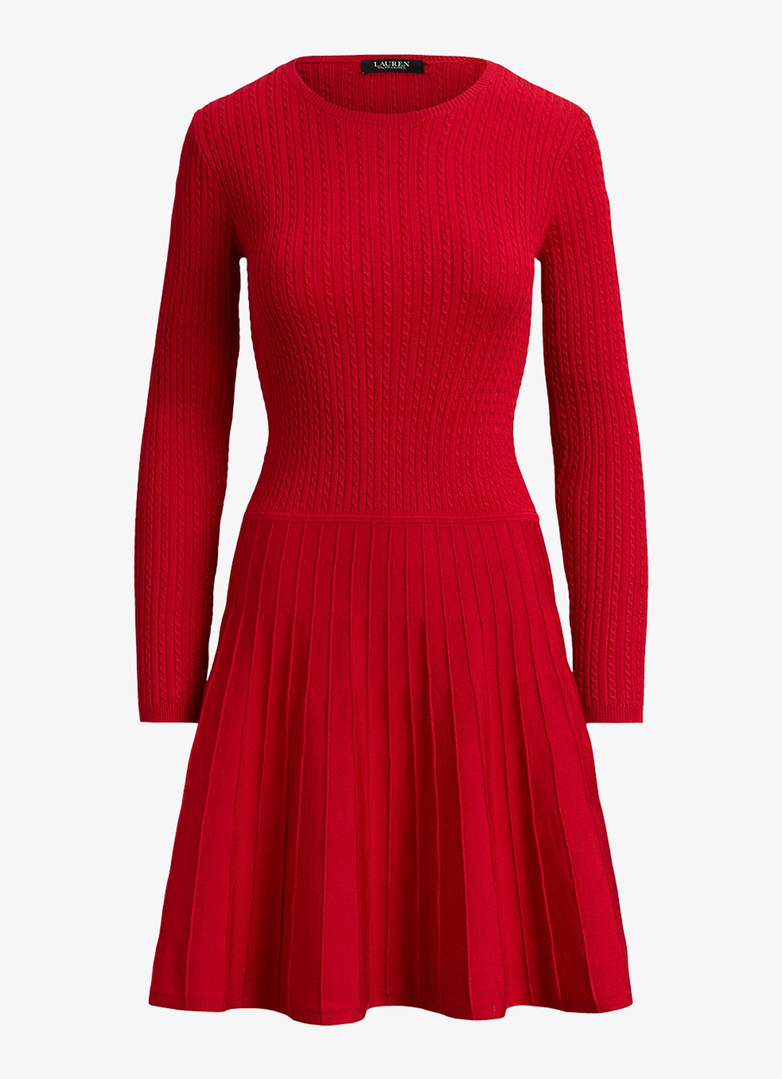 Ralph Lauren Kabelgebreide mini jurk met ronde hals - voorkant 2 cruise red / rood