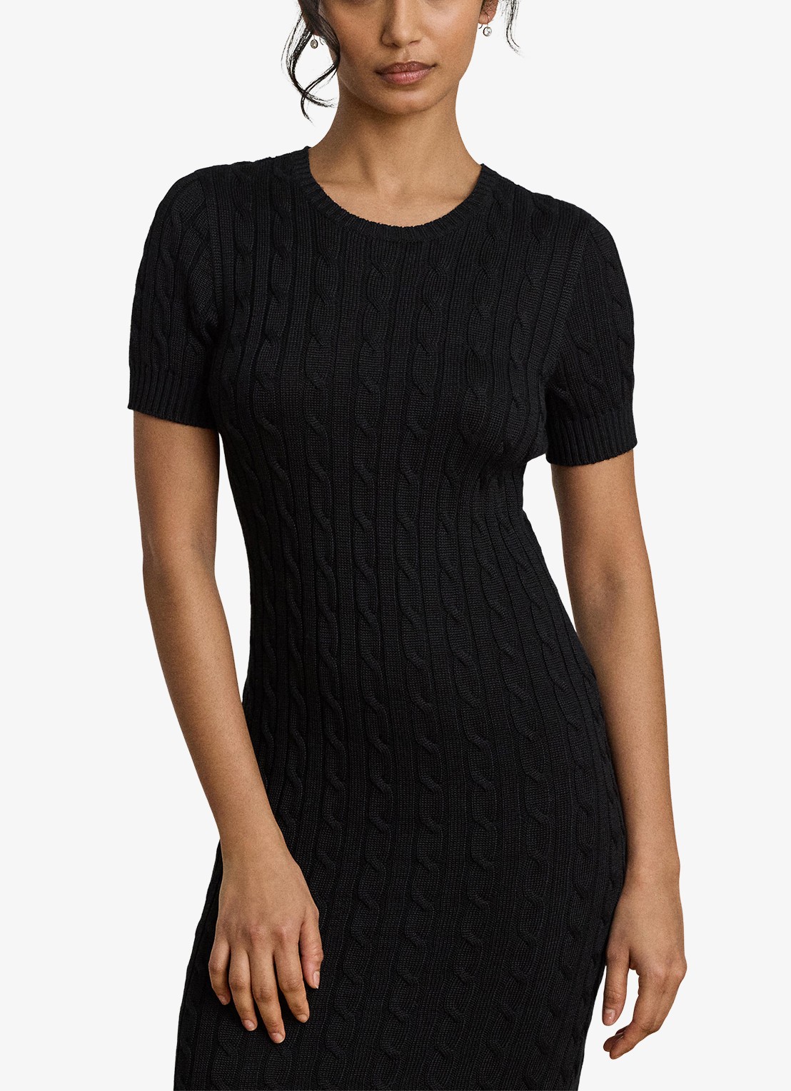 Ralph Lauren Kabelgebreide mini jurk met ronde hals - detail 5 zwart