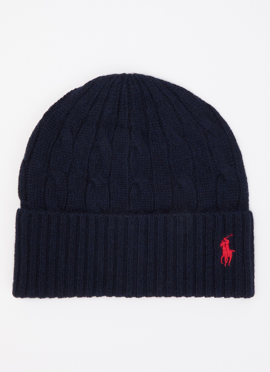 Ralph Lauren Kabelgebreide muts in kasjmierblend met logoborduring - voorkant donkerblauw