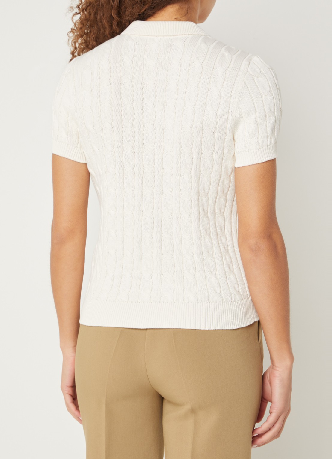 Ralph Lauren  Kabelgebreide polo met logoborduring - achterkant 4 mascarpone cream / beige