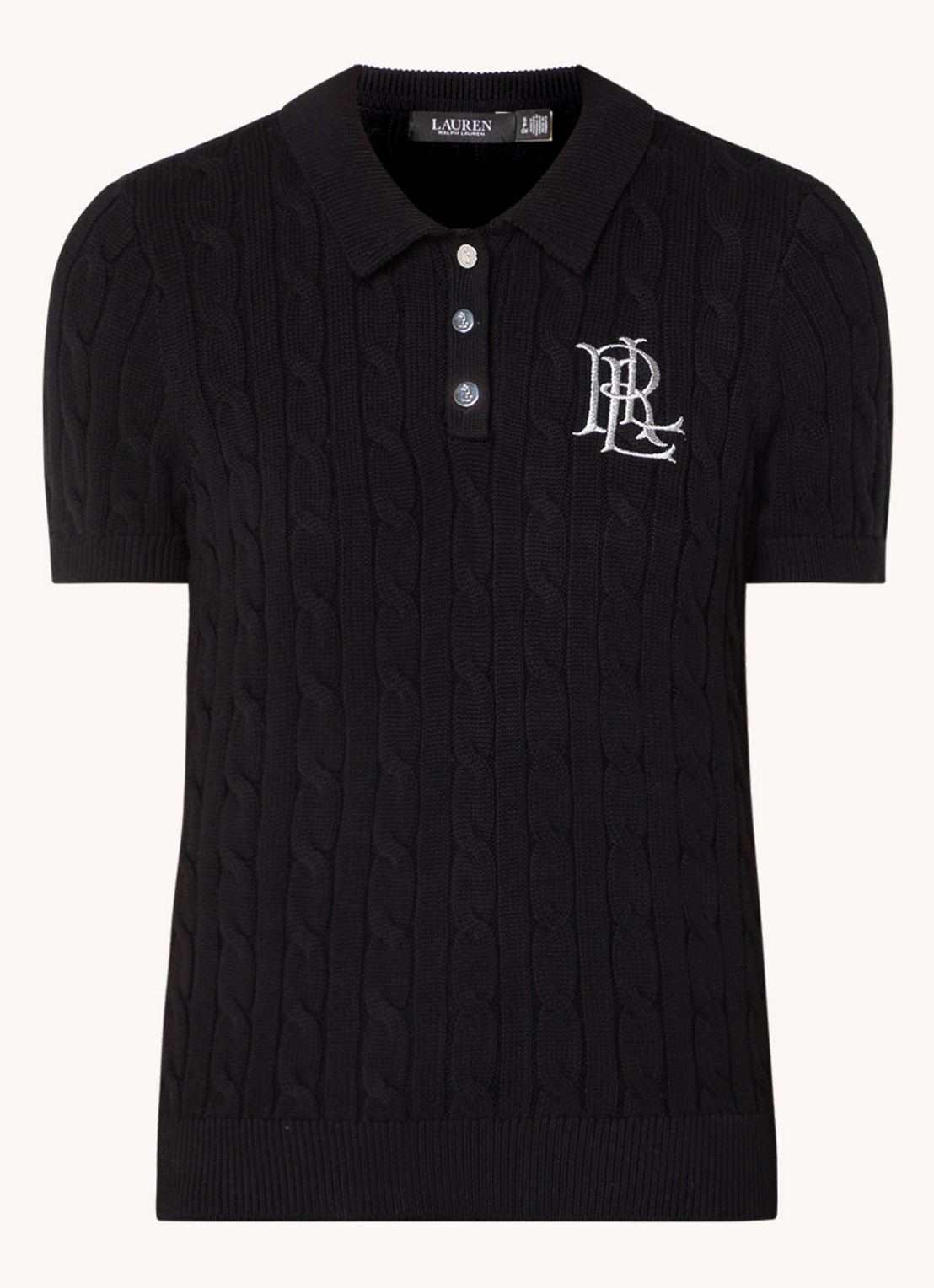 Ralph Lauren  Kabelgebreide polo met logoborduring - voorkant black / zwart