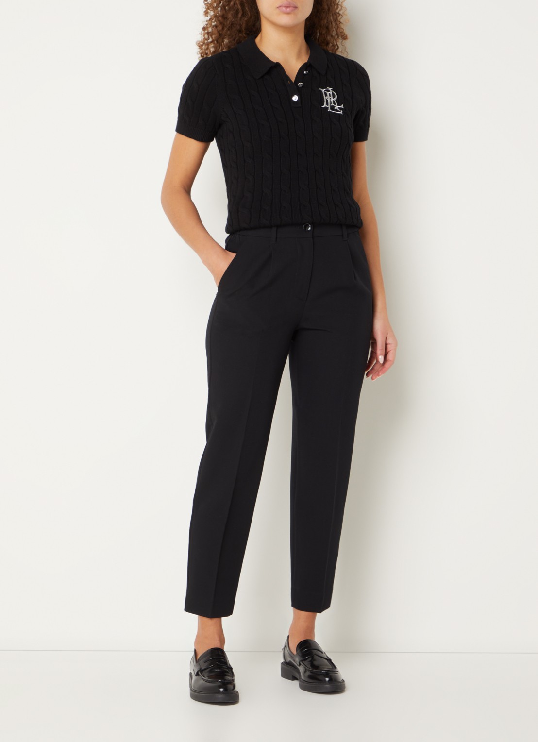 Ralph Lauren  Kabelgebreide polo met logoborduring - voorkant 2 black / zwart