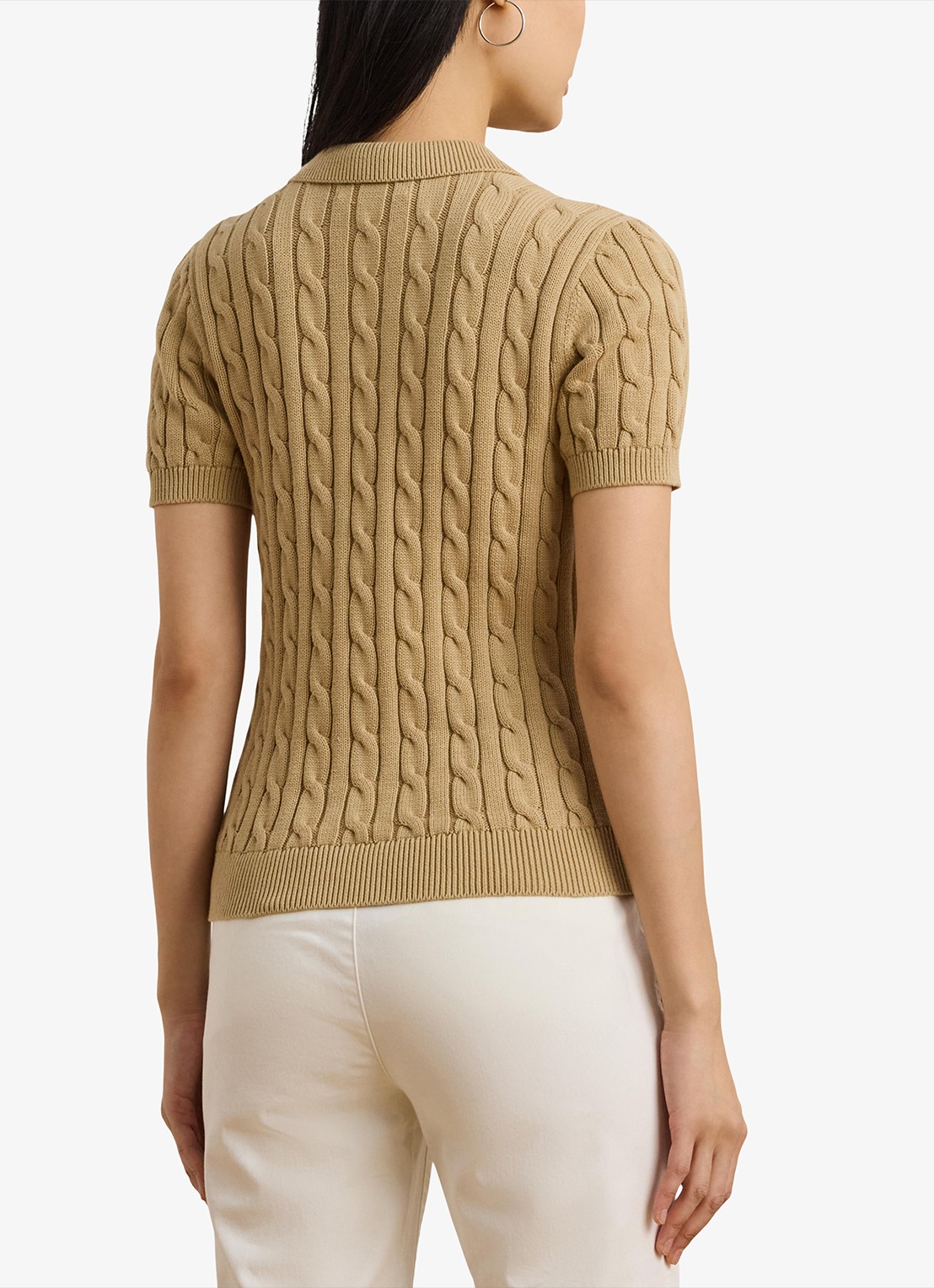 Ralph Lauren  Kabelgebreide polo met logoborduring - achterkant birch tan / beige