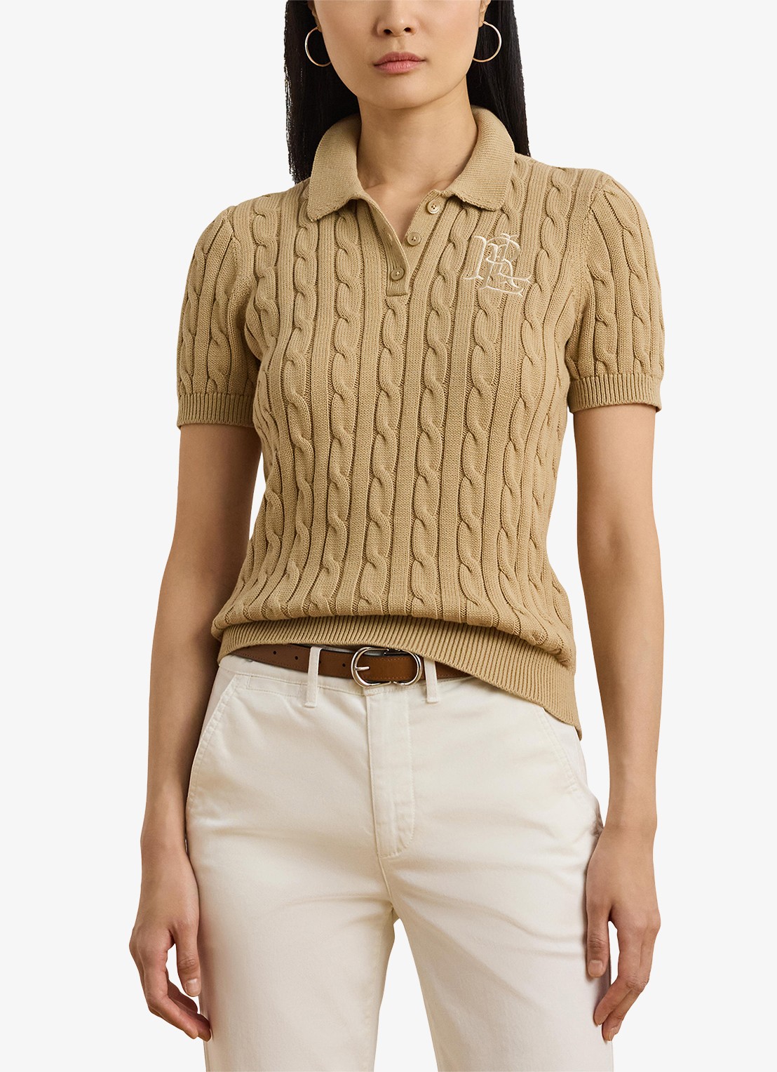 Ralph Lauren  Kabelgebreide polo met logoborduring - detail 4 birch tan / beige