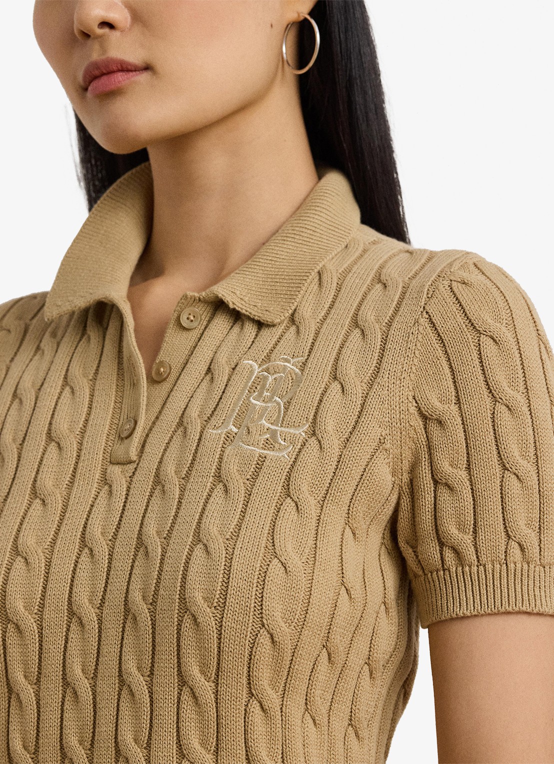 Ralph Lauren  Kabelgebreide polo met logoborduring - detail 5 birch tan / beige