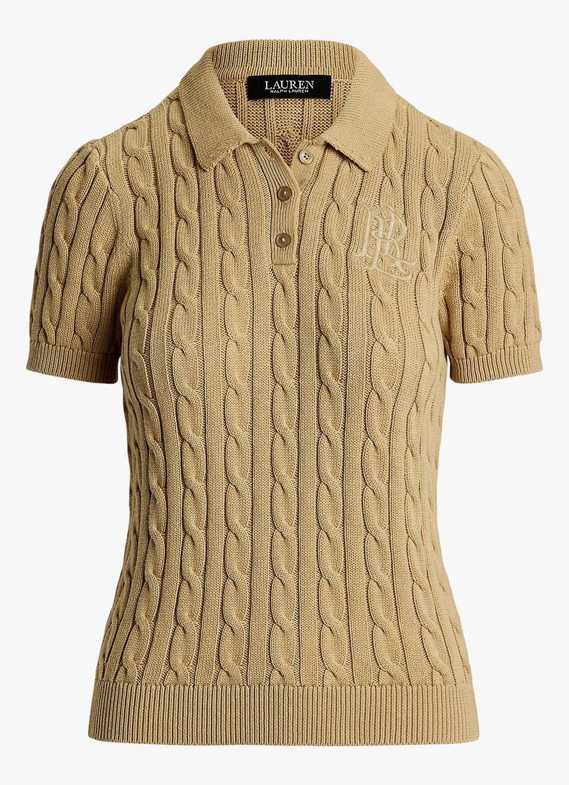 Ralph Lauren  Kabelgebreide polo met logoborduring - voorkant 2 birch tan / beige