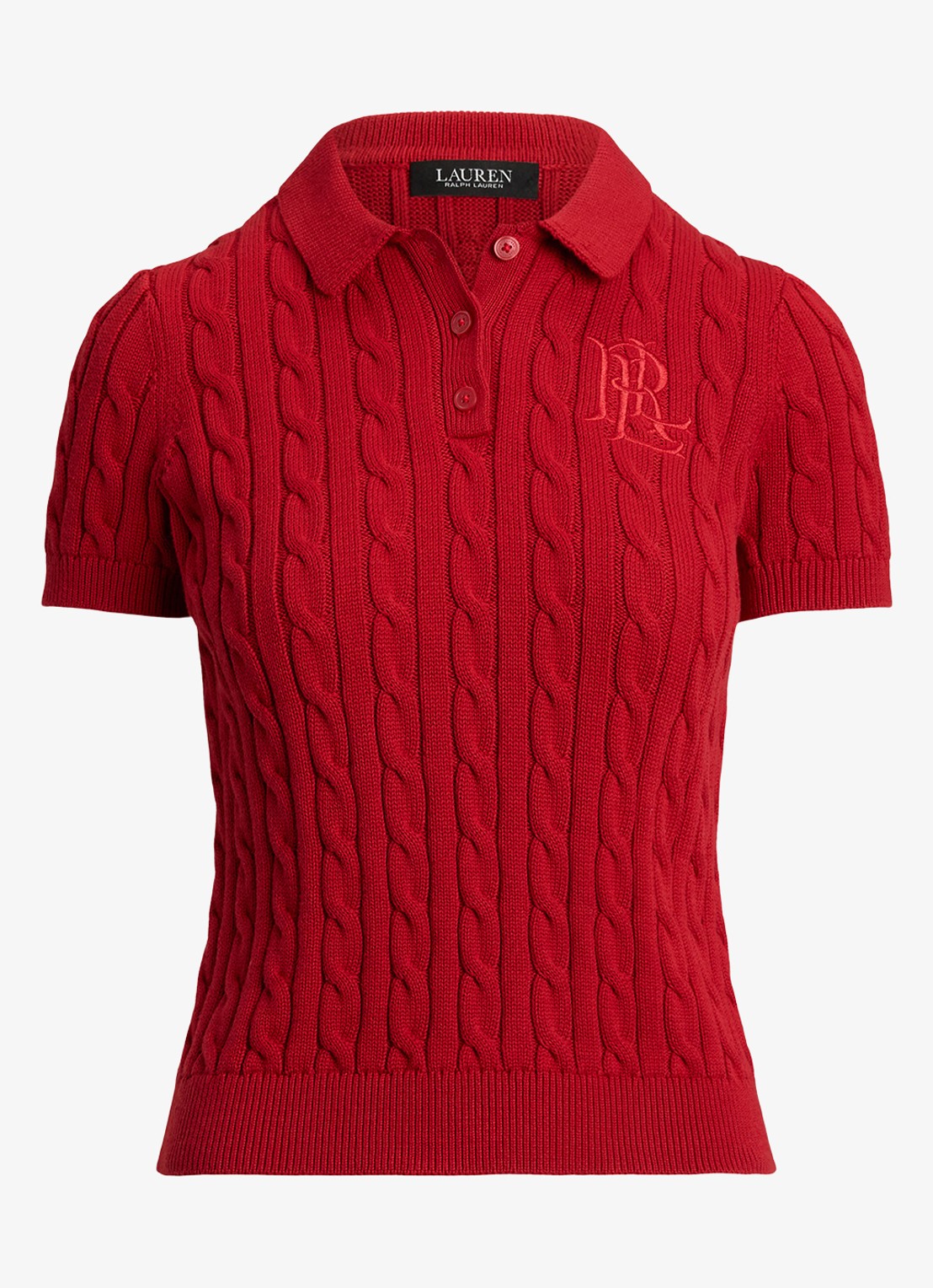 Ralph Lauren  Kabelgebreide polo met logoborduring - voorkant 4 madison red / rood