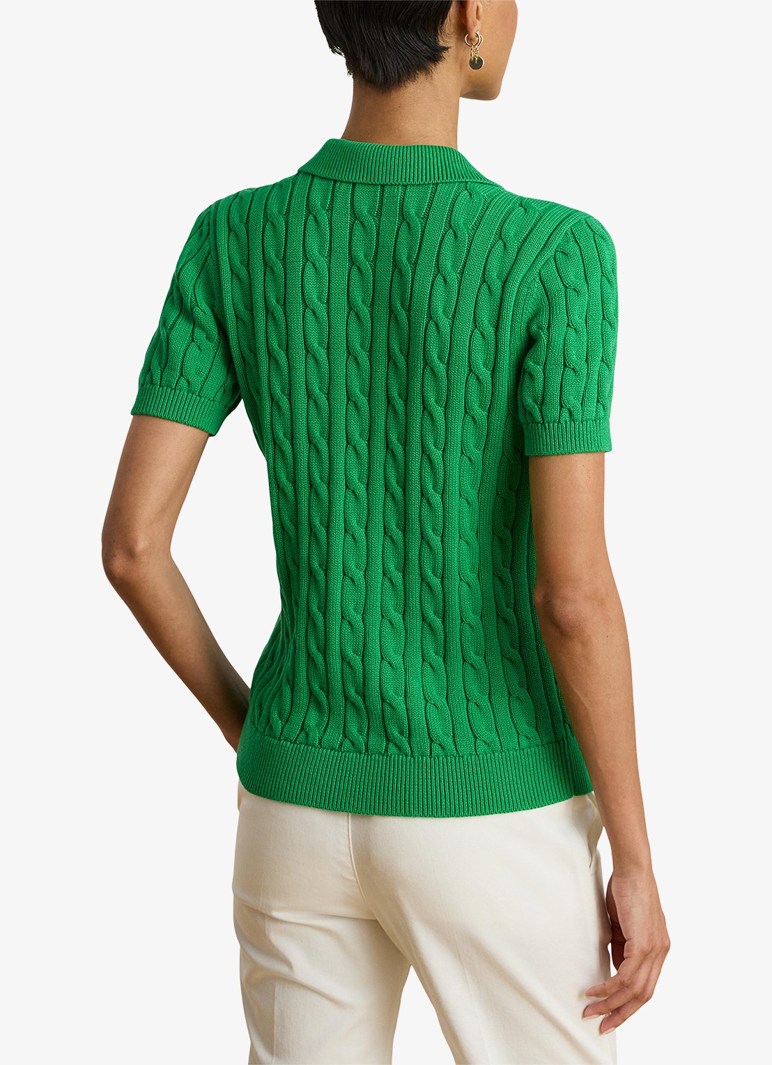 Ralph Lauren  Kabelgebreide polo met logoborduring - achterkant 4 stem / groen