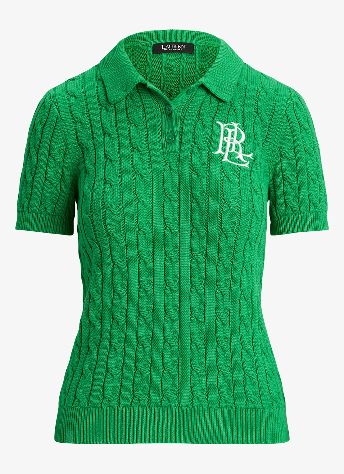 Ralph Lauren  Kabelgebreide polo met logoborduring - voorkant stem / groen