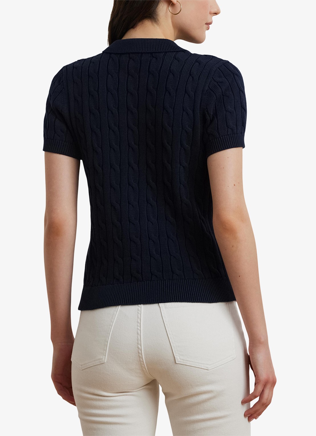 Ralph Lauren  Kabelgebreide polo met logoborduring - achterkant donkerblauw