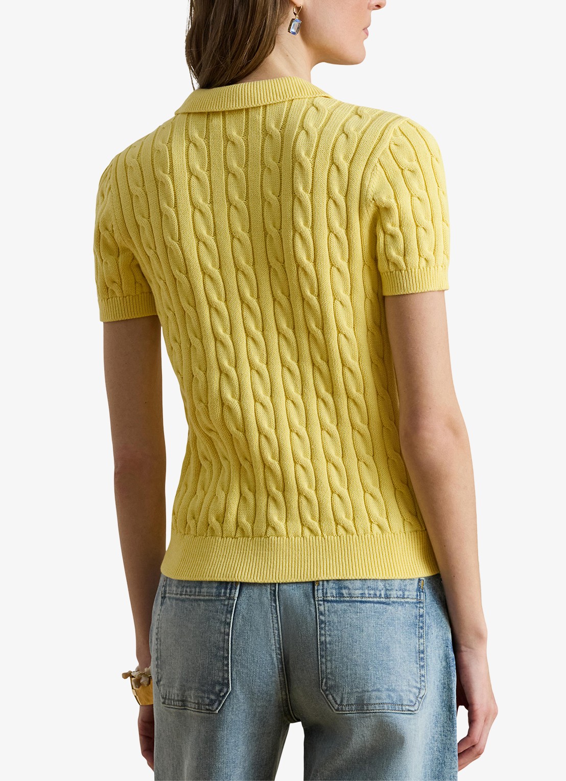 Ralph Lauren  Kabelgebreide polo met logoborduring - achterkant 4 lemon sorbet / geel