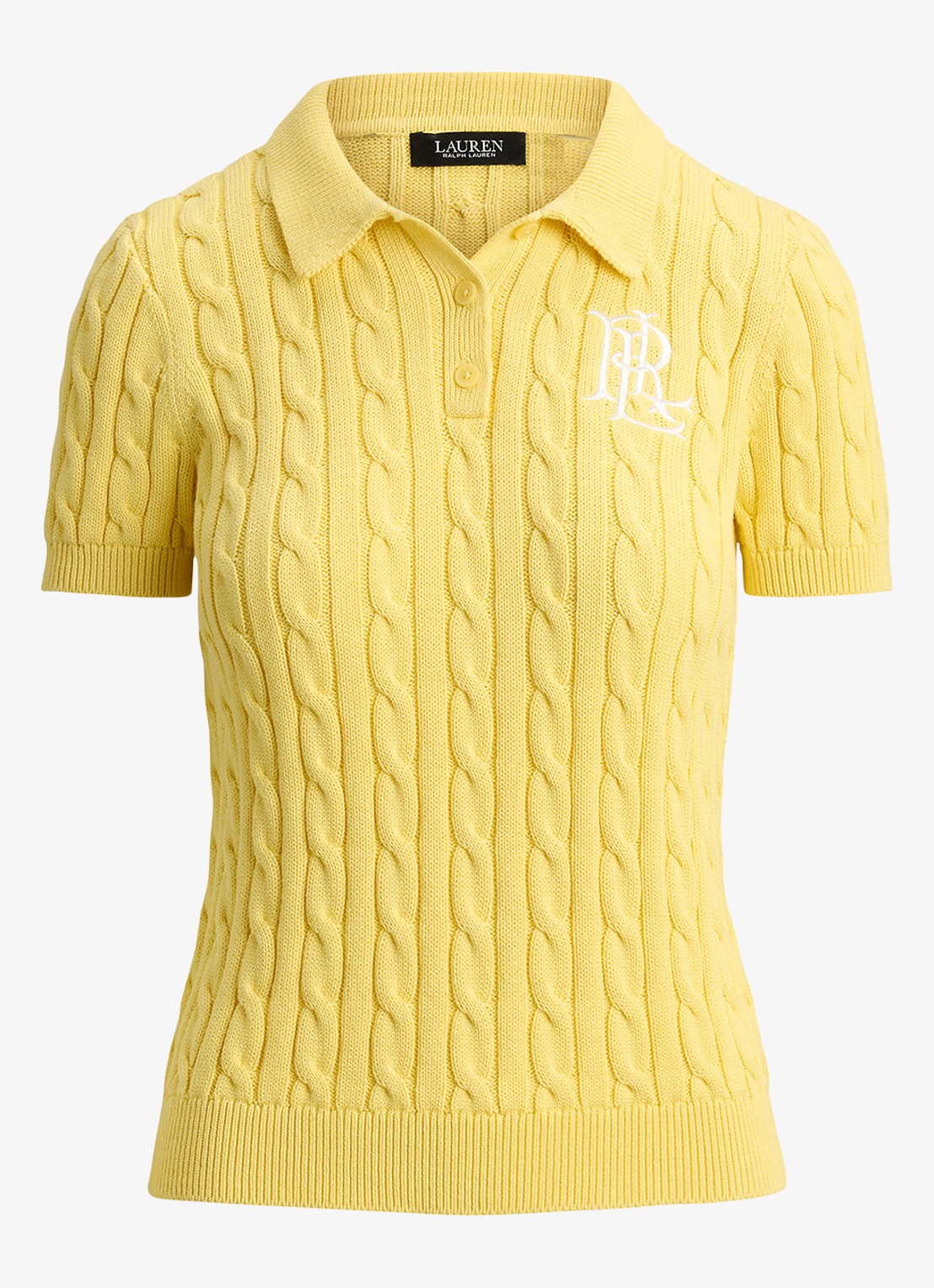Ralph Lauren  Kabelgebreide polo met logoborduring - voorkant 2 lemon sorbet / geel