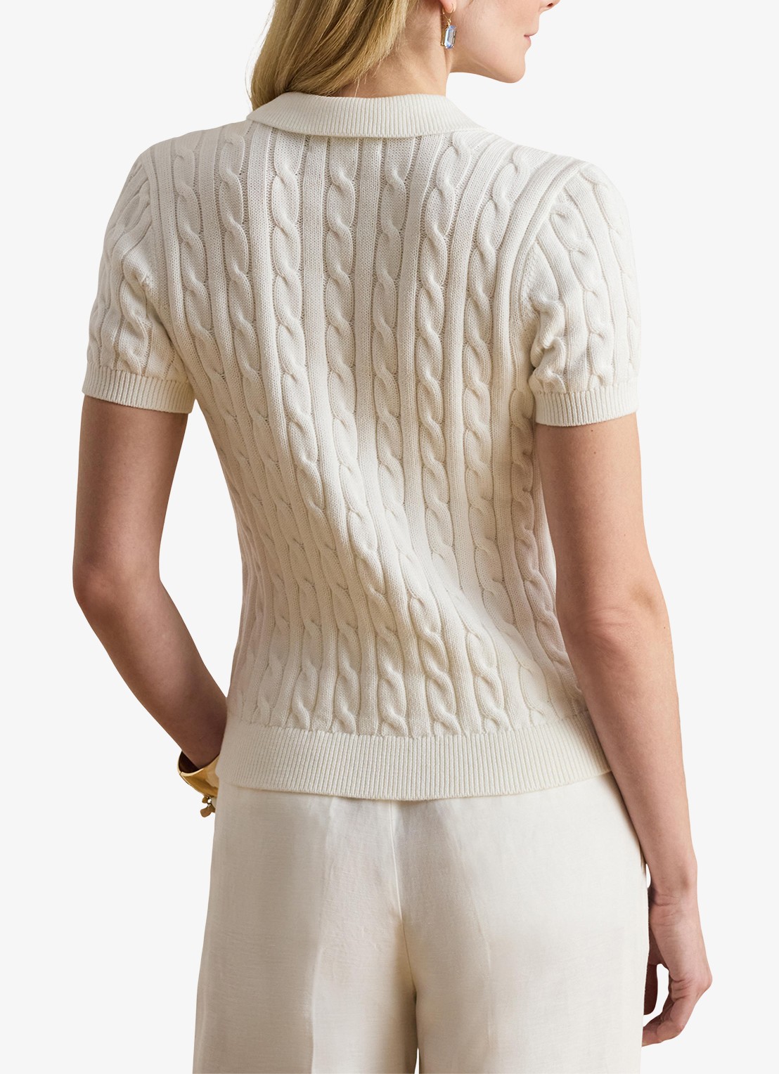 Ralph Lauren  Kabelgebreide polo met logoborduring - achterkant 5 wit